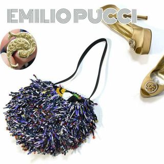 エミリオプッチ(EMILIO PUCCI)のエミリオプッチ■美品　ロゴチャーム付ショルダートートバッグ シルクフリンジビーズ(ショルダーバッグ)