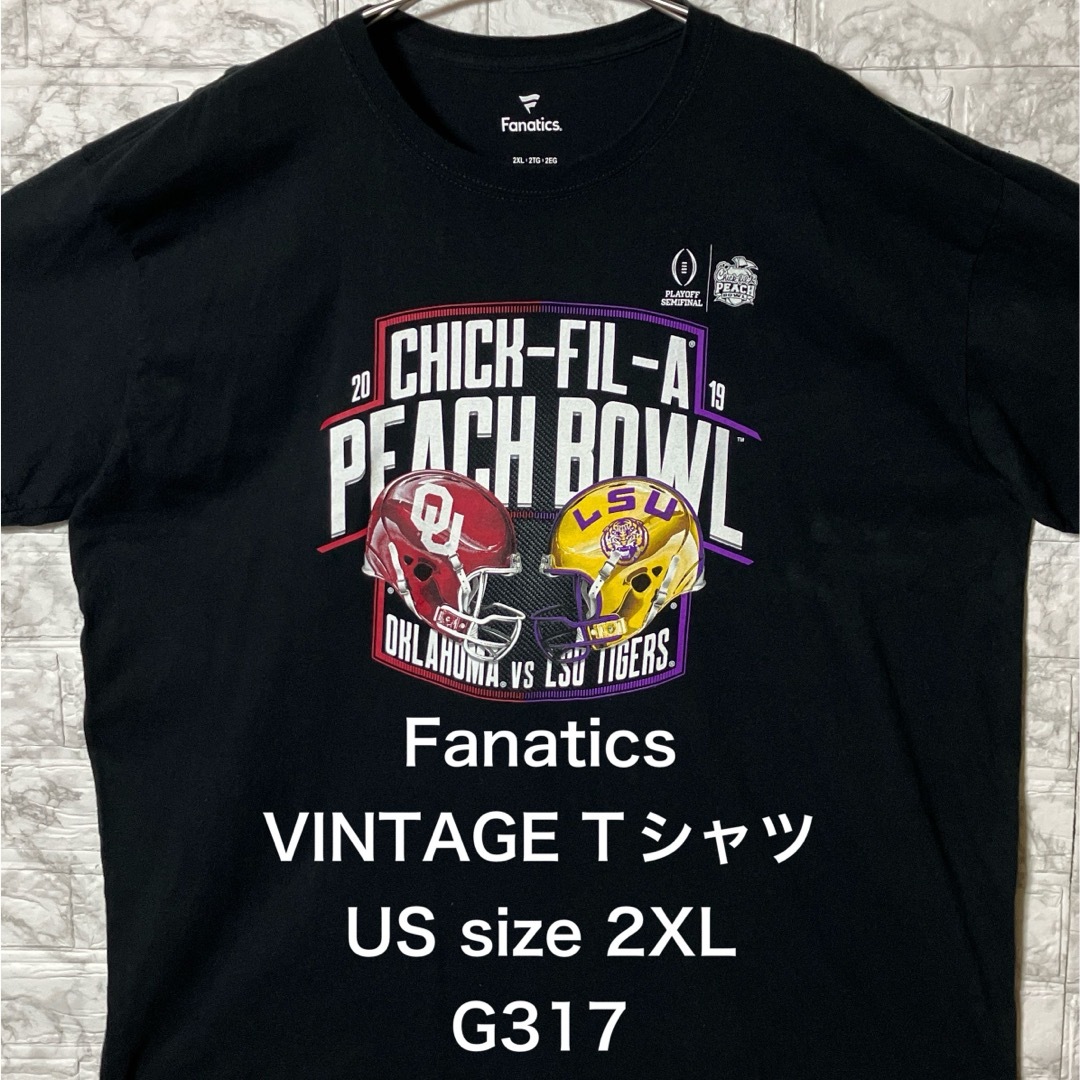 US古着2XLsize Fanatics PEACHBOWL ブラックTシャツ メンズのトップス(Tシャツ/カットソー(半袖/袖なし))の商品写真