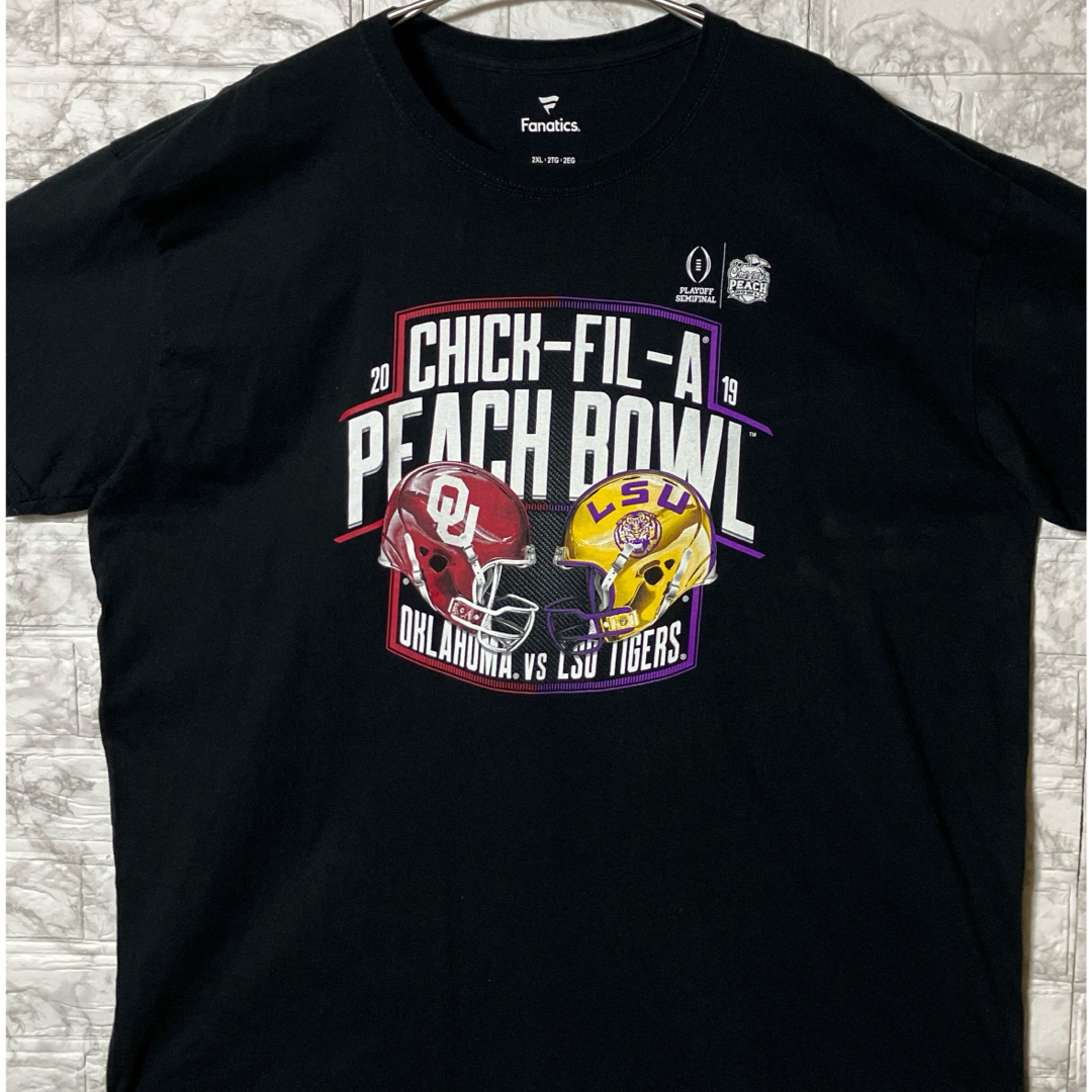 US古着2XLsize Fanatics PEACHBOWL ブラックTシャツ メンズのトップス(Tシャツ/カットソー(半袖/袖なし))の商品写真