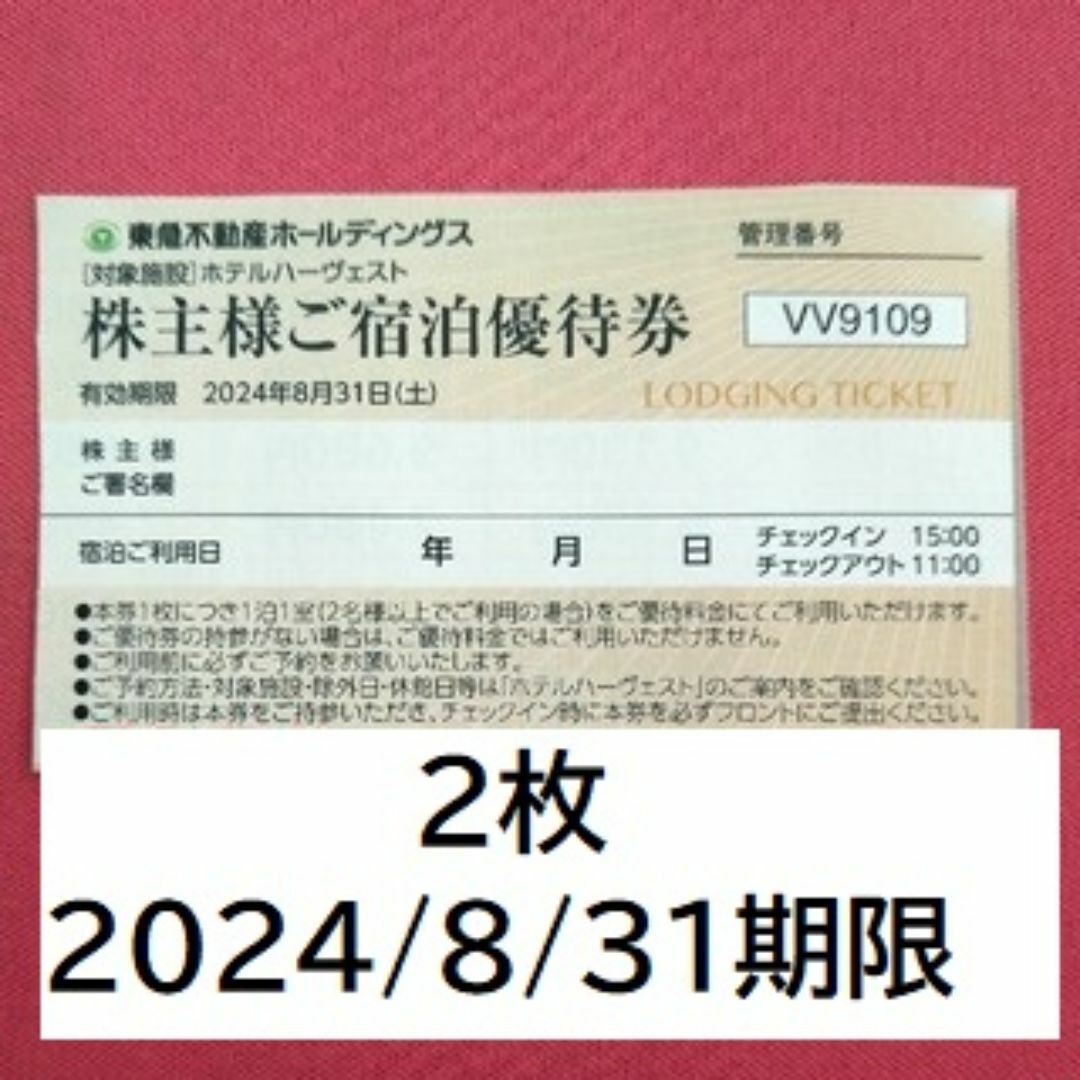 2枚　東急ホテルハーヴェスト　ご宿泊優待券 チケットの優待券/割引券(宿泊券)の商品写真