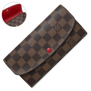 ルイヴィトン(LOUIS VUITTON)のルイ ヴィトン ポルトフォイユ エミリー 二つ折り長財布 ダミエ ブラウン ルージュ レッド 茶 赤 ゴールド金具 N63544 イニシャル入り 箱付 LOUIS VUITTON（新品同様品）(財布)