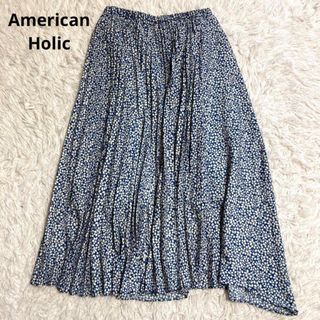 アメリカンホリック(AMERICAN HOLIC)の良品 American Holic プリーツスカート アシンメトリー 総柄(ロングスカート)