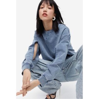 H&M トップス デニムライクトップス オープンスリーブ スウェット  S