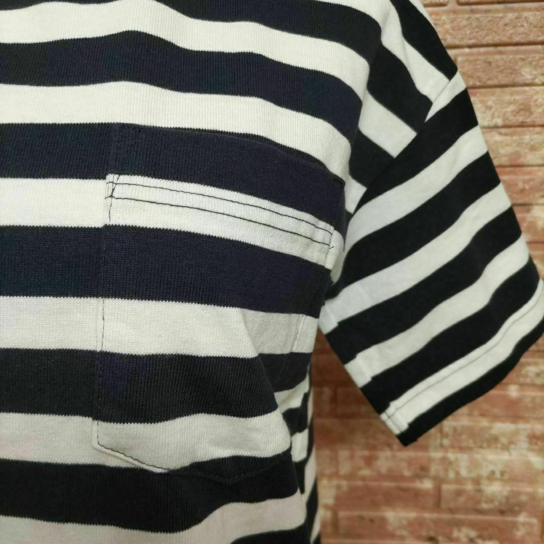 GU(ジーユー)のGU ジーユー ボーダーヘビーウェイト 5分袖Tシャツ 白×黒 Sサイズ レディースのトップス(Tシャツ(半袖/袖なし))の商品写真