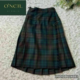 オニールオブダブリン(O'NEIL of DUBLIN)の【極美品】オニールオブダブリン★巻きロングスカート★プリーツ★キルト★チェック(ロングスカート)