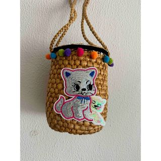 可愛い猫ちゃんかごバッグ　キラキラスパンコール猫かごバッグ　可愛いかごバッグ(かごバッグ/ストローバッグ)