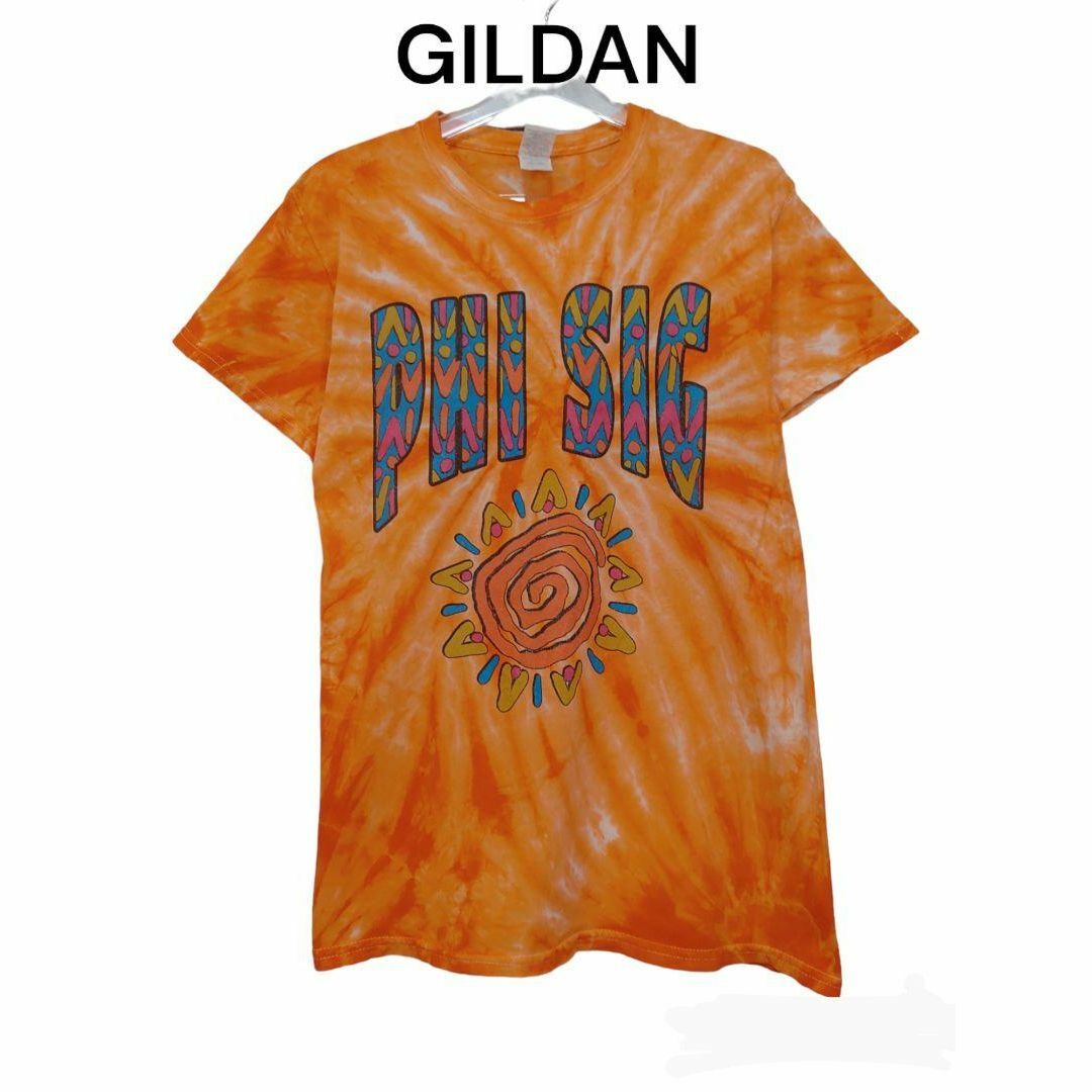 GILDAN　ギルダン　Tシャツ　古着　半袖　ティーシャツ　タイダイ柄　オレンジ メンズのトップス(Tシャツ/カットソー(半袖/袖なし))の商品写真