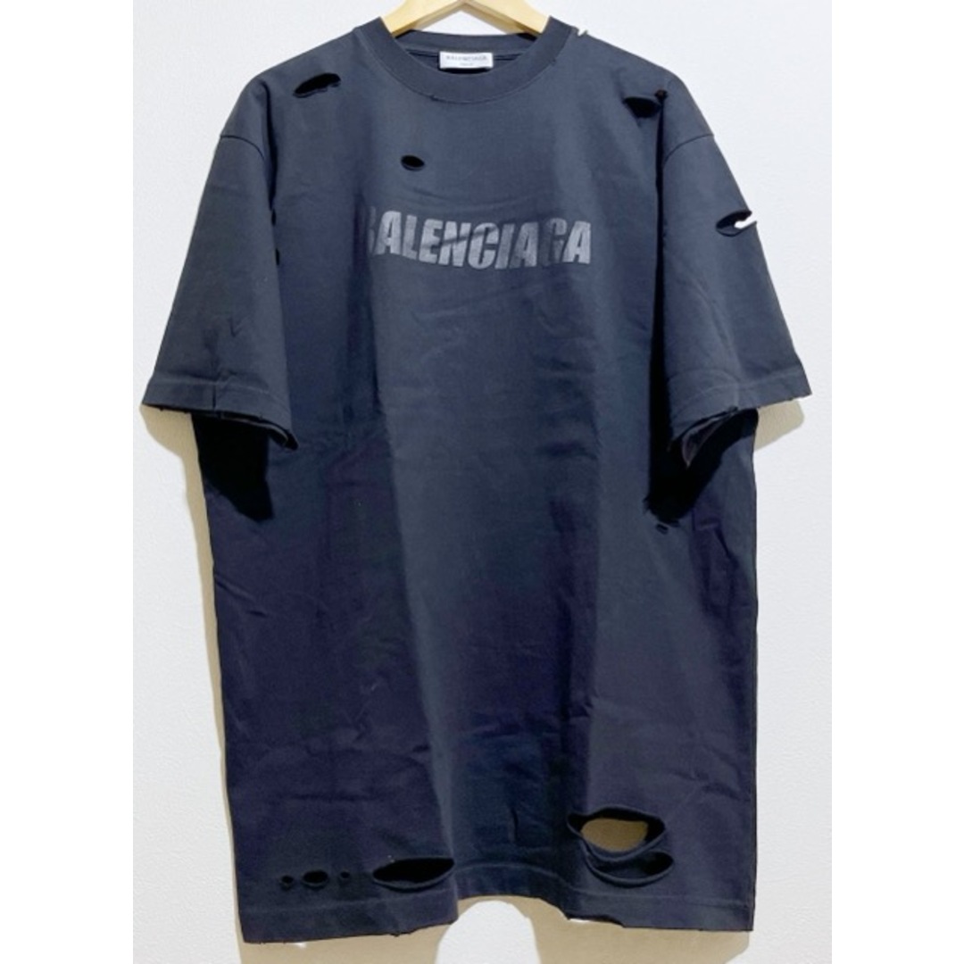 BALENCIAGA - BALENCIAGA （バレンシアガ ）651795 デストロイ加工 ロゴ プリント Tシャツ【A31356-007】