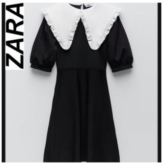 ザラ(ZARA)のZARA パフスリーブ　白襟付きワンピース(ミニワンピース)