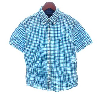 トミーヒルフィガー(TOMMY HILFIGER)のトミーヒルフィガー ボタンダウンシャツ チェック 半袖 S 青 ブルー /AU(シャツ)