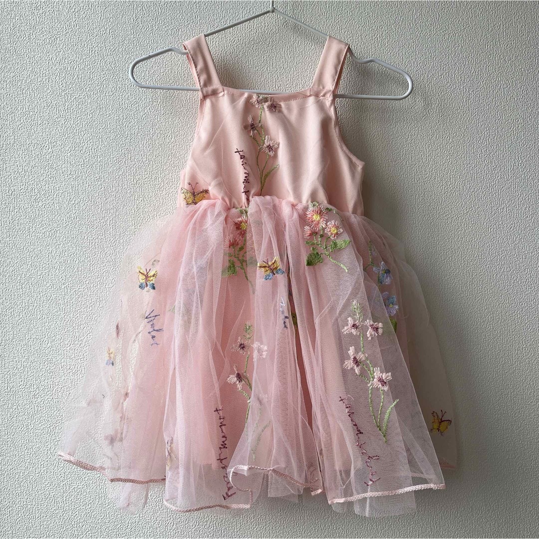 80センチ♡ 花刺繍 キャミ ワンピース ドレス チュール キッズ 子供 キッズ/ベビー/マタニティのベビー服(~85cm)(ワンピース)の商品写真