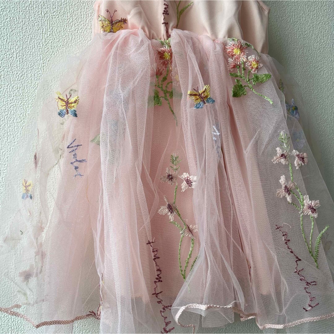 80センチ♡ 花刺繍 キャミ ワンピース ドレス チュール キッズ 子供 キッズ/ベビー/マタニティのベビー服(~85cm)(ワンピース)の商品写真