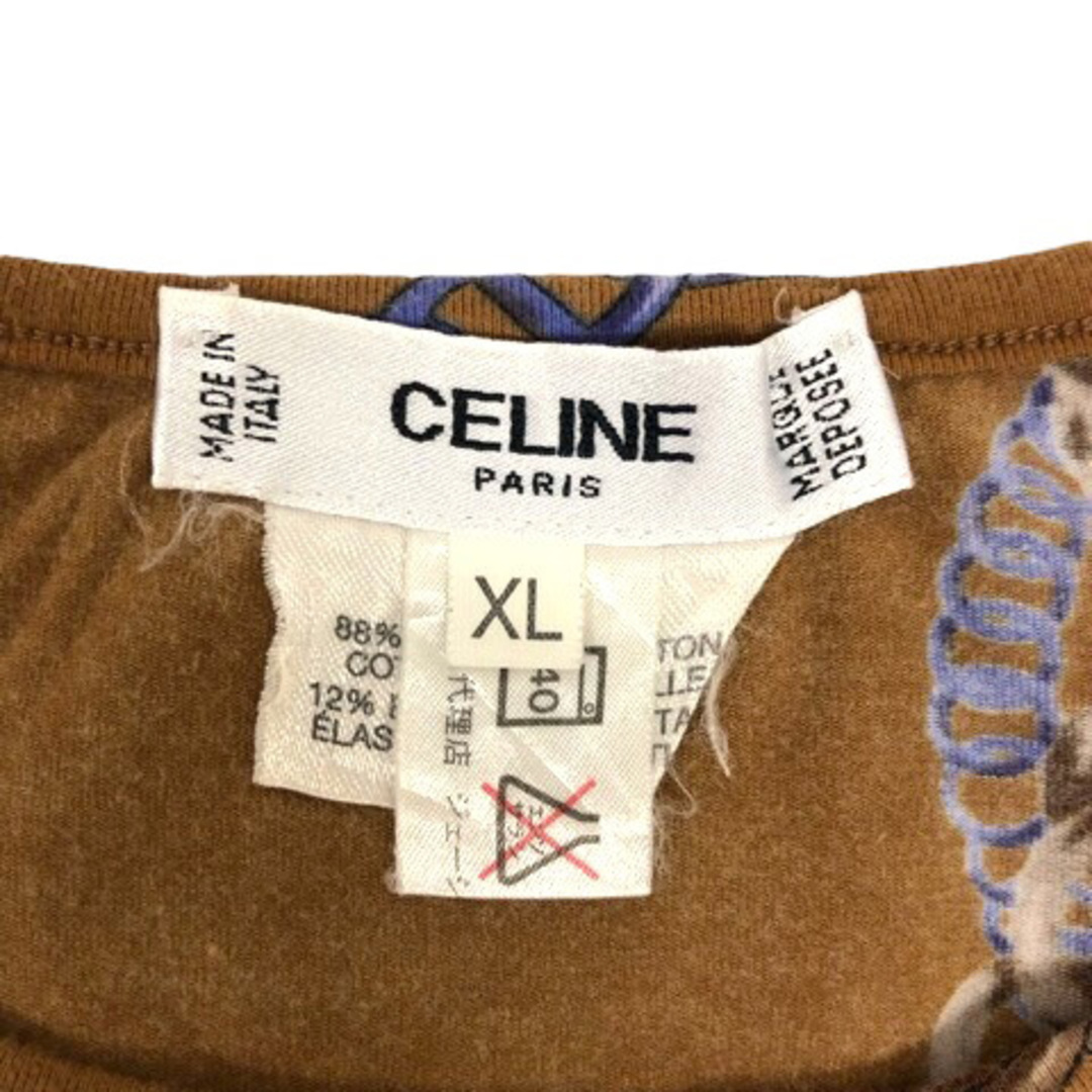 celine(セリーヌ)のセリーヌ カットソー クルーネック ストレッチ チェーン柄 長袖 XL 茶 レディースのトップス(カットソー(長袖/七分))の商品写真