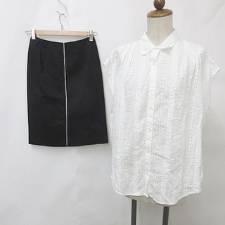 アズールバイマウジー(AZUL by moussy)のアズールバイマウジー J&R ブラウス スカート 2枚セット 白 黒 F S(シャツ/ブラウス(半袖/袖なし))