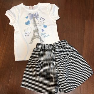 マザウェイズ(motherways)のマザウェイズ 上下セット Tシャツ キュロット ギンガムチェック 97 100(Tシャツ/カットソー)