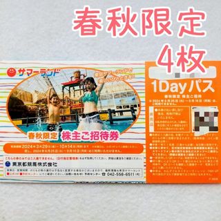 【4枚セット】東京サマーランド 株主優待 1Dayパス 春秋限定 株主ご招待券①(プール)