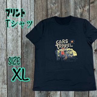 メンズ 半袖Tシャツ ブラック デザイン プリント XLサイズ(Tシャツ/カットソー(半袖/袖なし))