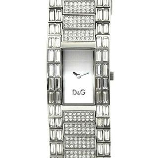 ドルチェ＆ガッバーナ 腕時計 シルバー ラインストーン SS 中古 D&G 定番 人気 レディース 時計 女性 ステンレススチール クオーツ ブレスレットウォッチ スクエア 可動品 ロゴ 2針 アナログ アクセサリー レディースウォッチ