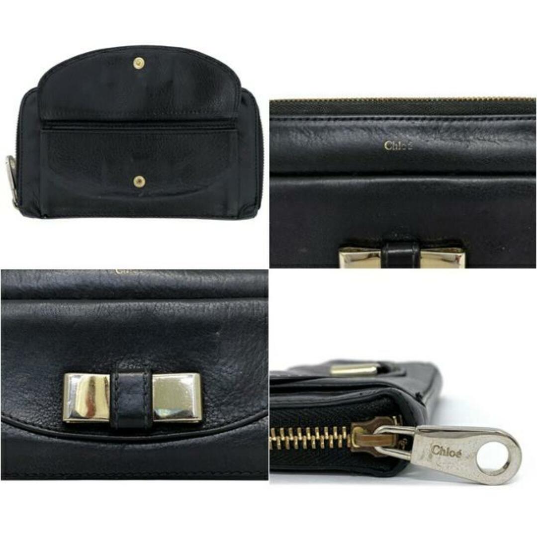 Chloe(クロエ)のクロエ ラウンドファスナー 長財布 ブラック ゴールド リリィ 3P0501-015 財布 レザー 中古 Chloe 黒 リボン ファスナー ポケット 定番 人気 レディース 女性 ロングウォレット シンプル ガーリー 上品 小銭入れ有 レディースのファッション小物(財布)の商品写真