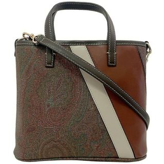 エトロ(ETRO)のエトロ 2way バッグ ブラウン ホワイト 1I340 8230 100 未使用 美品 PVC レザー Sランク ETRO 茶色 白 ハンドバッグ ショルダー トート ペイズリー 柄 定番 人気 レディース マチ有 アクセント ライン(ハンドバッグ)