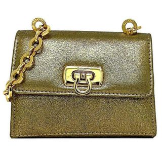 フェラガモ(Ferragamo)のフェラガモ ミニ チェーン バッグ ゴールド ガンチーニ 214771 レア レザー GP 中古 Salvatore Ferragamo キーリング付 ヴィンテージ フラップ 斜め掛け レディース 人気 ミニバッグ チェーンバッグ(その他)