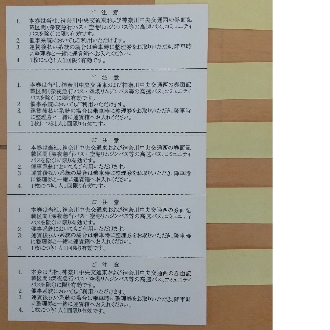 【匿名配送】神奈川中央交通　株主優待券５枚 チケットの乗車券/交通券(その他)の商品写真