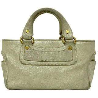 セリーヌ(celine)のセリーヌ ミニ ハンドバッグ ブギーバッグ シルバー ゴールド CE00 13 ミニバッグ レザー 中古 CELINE レア ロゴ シンプル ヴィンテージ 定番 人気 レディース バッグ 女性 鞄 レザーバッグ 本革 革 無地(ハンドバッグ)