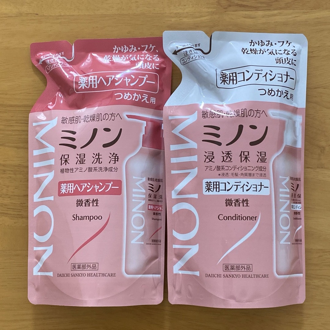 MINON(ミノン)のミノン 薬用ヘアシャンプー  コンディショナー詰め替え 380ml  コスメ/美容のヘアケア/スタイリング(シャンプー/コンディショナーセット)の商品写真