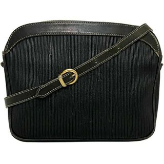 フェラガモ(Ferragamo)のサルヴァトーレ フェラガモ ショルダーバッグ ブラック ヴィンテージ レザー 中古 Salvatore Ferragamo 黒 レア シンプル ストライプ ロゴ ファスナー ポシェット ミニバッグ 本革 コンパクト 定番 人気(ショルダーバッグ)