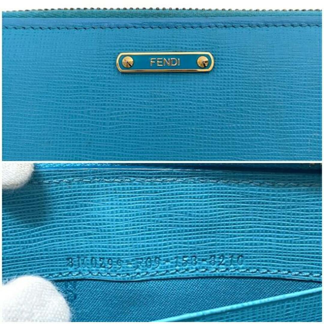 FENDI(フェンディ)のフェンディ ラウンドファスナー 長財布 ライトブルー 8M0299 財布 レザー 中古 FENDI シンプル ファスナー 小銭入れ有 定番 人気 レディース ウォレット 女性 革財布 本革 レザーウォレット 無地 ワンポイント ロゴ レディースのファッション小物(財布)の商品写真