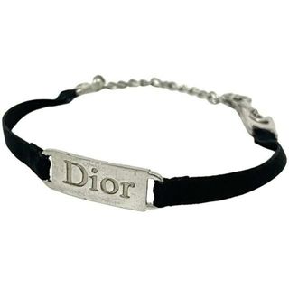 クリスチャンディオール(Christian Dior)のクリスチャン ディオール ブレスレット ブラック シルバー ロゴ 中古 Christian Dior プレート ブレス アクセサリー ヴィンテージ リボン レア 人気 レディース アクセ 女性 ブランド ジュエリー 宝飾 CD(ブレスレット)