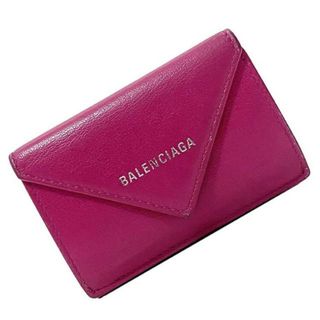 バレンシアガ(Balenciaga)のバレンシアガ 三つ折り 財布 ピンク ペーパー 391446 ミニ ウォレット レザー 中古 BALENCIAGA コンパクト 折り財布 ロゴ シンプル フラップ ホック 定番 人気 レディース レザーウォレット 女性 革財布 本革(財布)