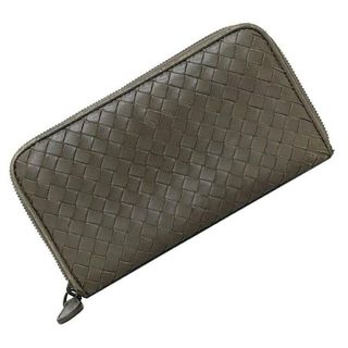 ボッテガヴェネタ(Bottega Veneta)のボッテガヴェネタ ラウンドファスナー 長財布 グレー ベージュ イントレチャート 財布 レザー 中古 BOTTEGA VENETA ファスナー 小銭入れ有 ロングウォレット 編み込み シンプル グレージュ 革 定番 人気 高級感 上品(財布)