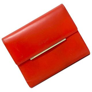 サンローラン(Saint Laurent)のイヴ サンローラン がま口 二つ折り 財布 レッド ゴールド YSL レザー 中古 YVES SAINT LAURENT ヴィンテージ ガマグチ ホック レア シンプル 定番 人気 女性 レディース 無地 赤 高級感 エレガント 上品(財布)