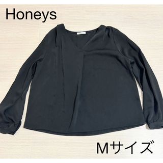 ハニーズ(HONEYS)のハニーズ　Vネックブラウス　ブラック　Mサイズ(シャツ/ブラウス(長袖/七分))