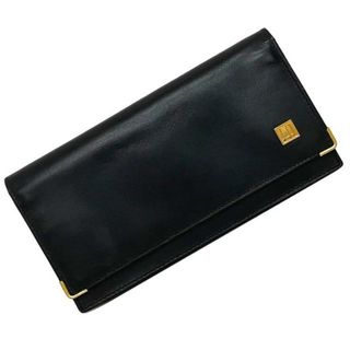 ダンヒル(Dunhill)のダンヒル 二つ折り 長財布 ブラック オックスフォード 財布 札入れ レザー メタル 中古 dunhill 黒 美品 ロゴ プレート ヴィンテージ シンプル ゴールド金具 ワンポイント 定番 人気 無地 カード メンズ レディース(財布)