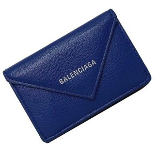 バレンシアガ(Balenciaga)のバレンシアガ 三つ折り 財布 ペーパー ミニウォレット ブルー 391446 DLQ0N 4130 美品 レザー 中古 BALENCIAGA 青 ミニ コンパクト ホック ロゴ シンプル 小銭入れ有 定番 人気 ミニサイズ メンズ(財布)