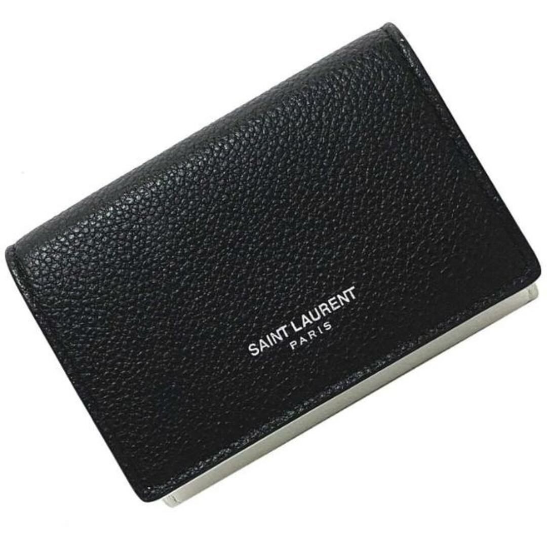 Saint Laurent(サンローラン)のサンローラン 三つ折り 財布 ブラック ホワイト バイカラー 459784 美品 レザー 中古 SAINT LAURENT 黒 白 コンパクト ミニ ウォレット シンプル ホック 定番 人気 モノトーン 白黒 ロゴ ワンポイント レディースのファッション小物(財布)の商品写真