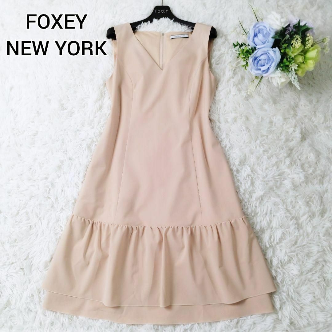 FOXEY NEW YORK(フォクシーニューヨーク)の美品 フォクシーニューヨーク ギャザーワンピース 2段フリル ピンク 40 M レディースのワンピース(ひざ丈ワンピース)の商品写真