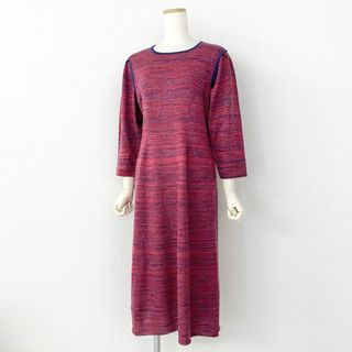 25d6 Saito Toyoko 斎藤都世子 サイトウトヨコ バックジップ ニットワンピース ピンク ドレス ボーダー knit one piece(ひざ丈ワンピース)