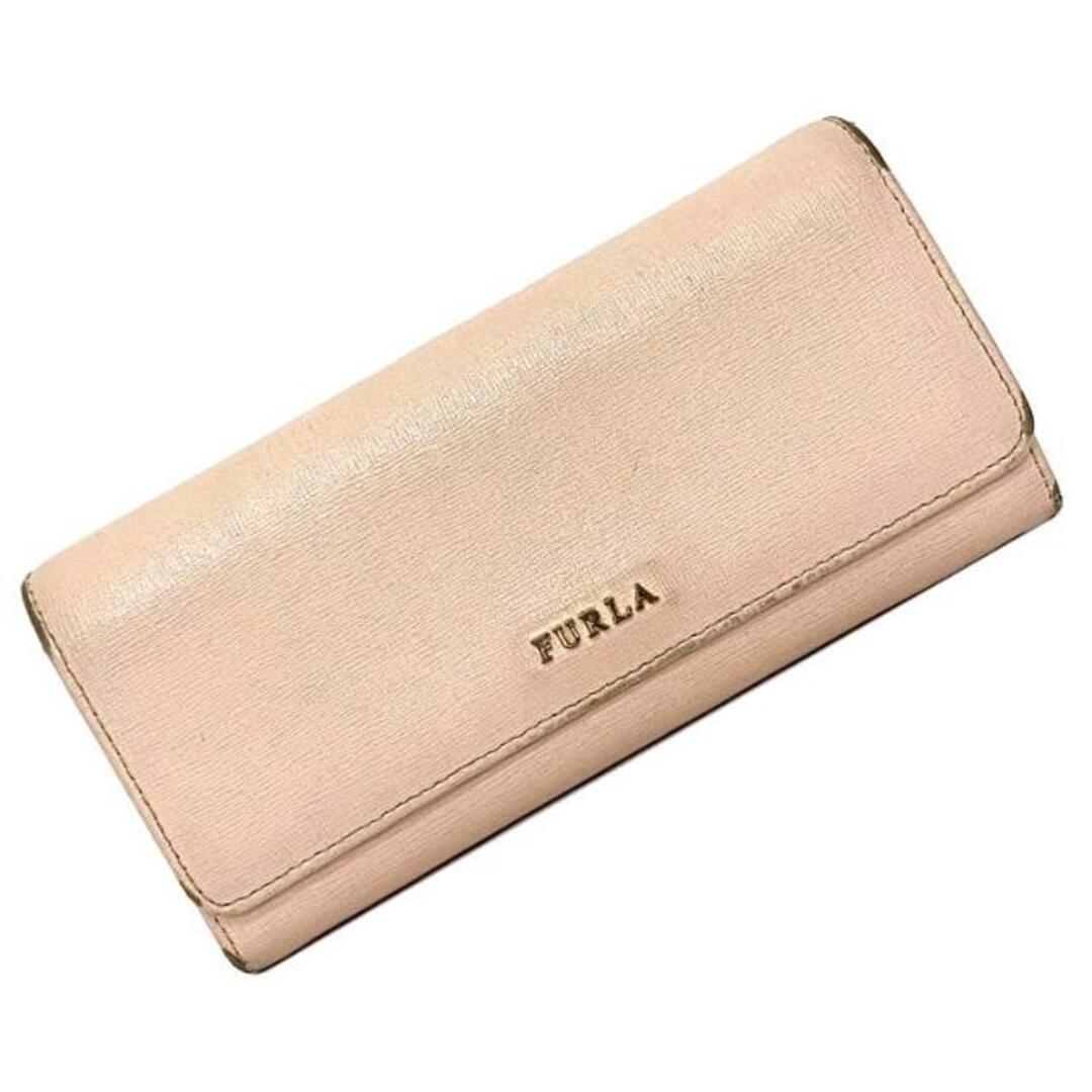 Furla(フルラ)のフルラ 二つ折り 長財布 ピンク ゴールド 財布 レザー 中古 FURLA ホック シンプル フラップ 定番 人気 女性 レディース 高級感 上品 エレガンス お洒落 淡い 無地 ロゴ ワンポイント ウォレット 可愛い 小銭入れ有 レディースのファッション小物(財布)の商品写真