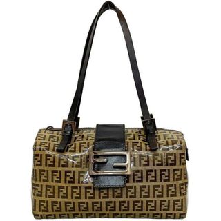 フェンディ(FENDI)のフェンディ ハンドバッグ ベージュ ブラウン シルバー ズッキーノ 8BL000 ミニバッグ ビニール レザー 中古 FENDI ヴィンテージ FF エナメル 定番 人気 ロゴ 総柄 茶色 コンパクト マチ有 レディース お洒落 高級感(ハンドバッグ)