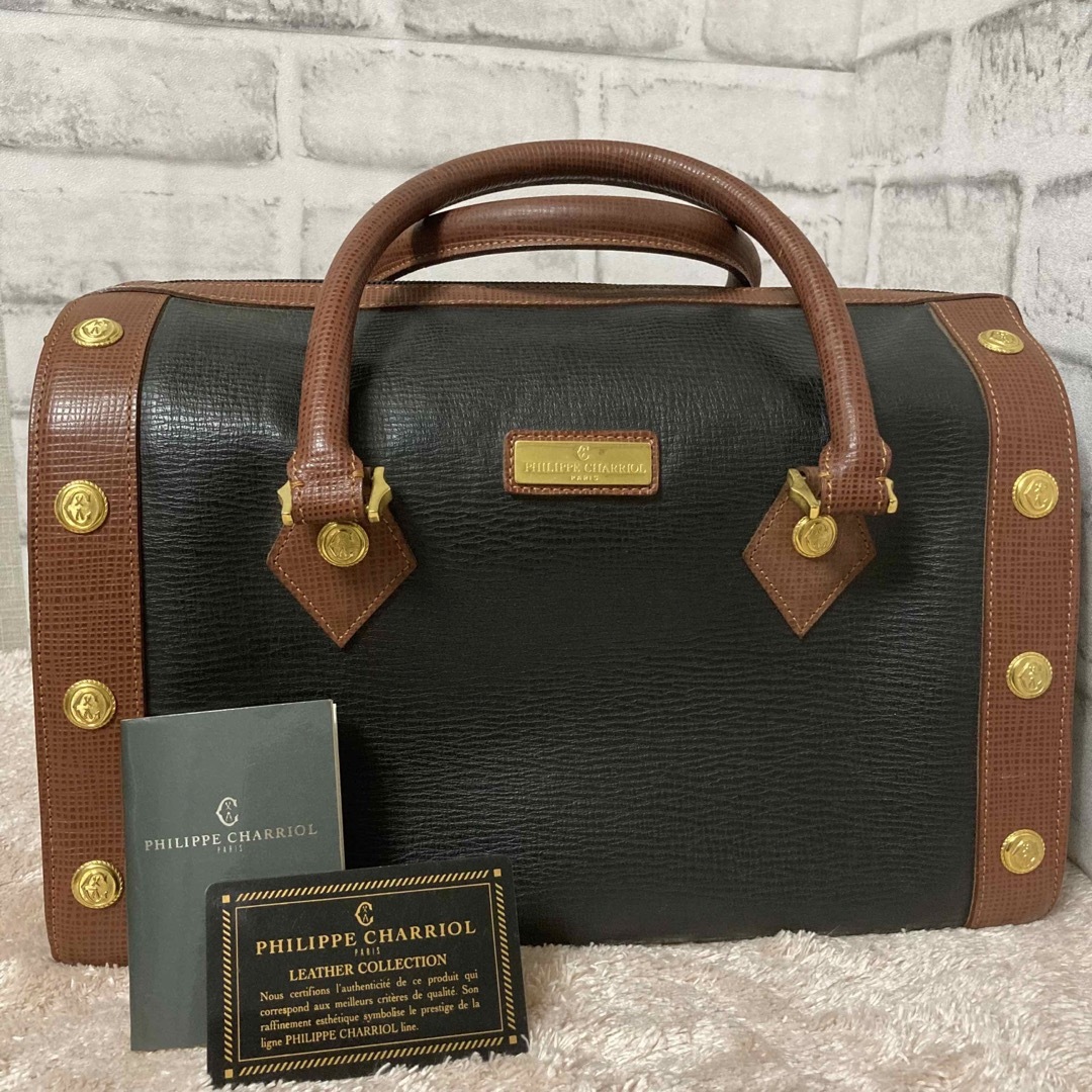[美品]  フィリップシャリオール　黒×茶　レザー　ボストンバッグ レディースのバッグ(ボストンバッグ)の商品写真