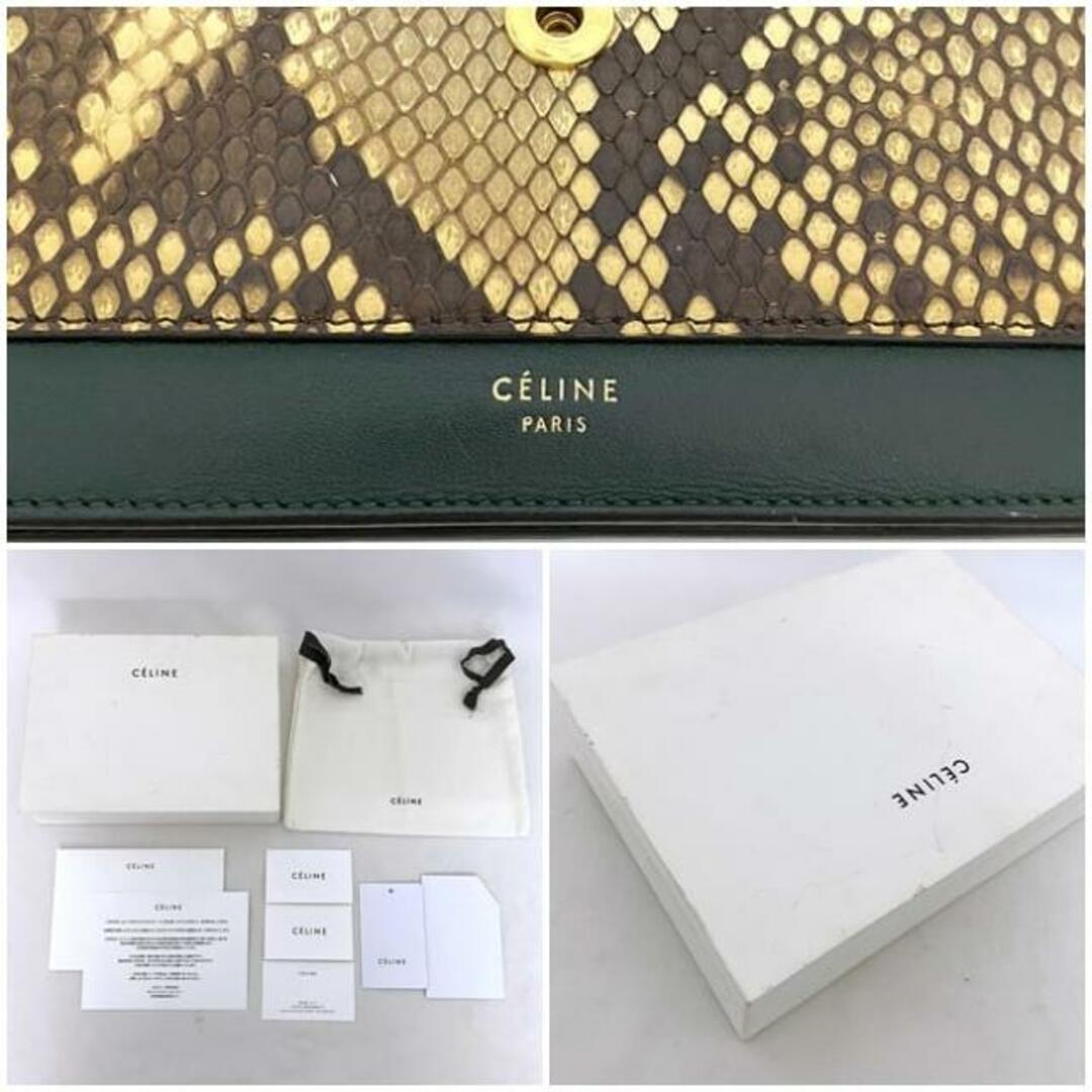 CELINE - セリーヌ 二つ折り 長財布 グリーン ホワイト 蛇柄 美 CELINE - セリーヌ 二つ折り 長財布 グリーン ホワイト 蛇柄 美