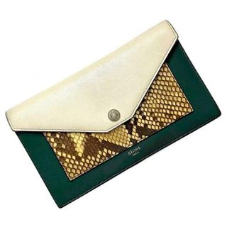 CELINE - セリーヌ 二つ折り 長財布 グリーン ホワイト 蛇柄 美 CELINE - セリーヌ 二つ折り 長財布 グリーン ホワイト 蛇柄 美