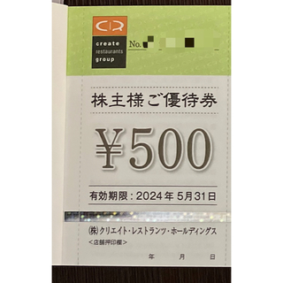 クリエイトレストランツ 株主優待券500円分(レストラン/食事券)