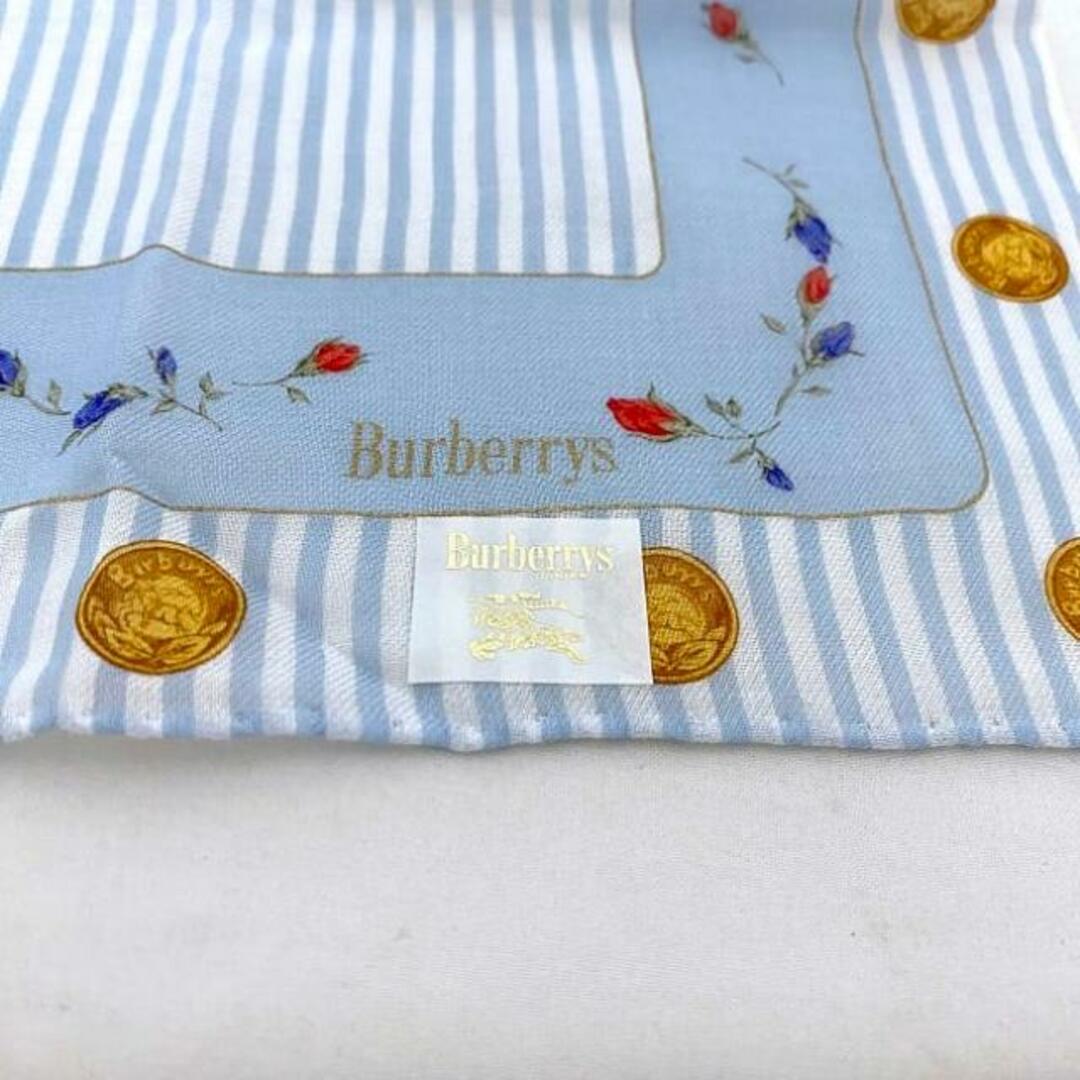 BURBERRY(バーバリー)のバーバリー ハンカチ ライトブルー 未使用 美品 コットン 中古 Burberrys ストライプ 花柄 ヴィンテージ スカーフ 定番 人気 女性 レディース ファッション アクセント 青 フラワー シンプル 縞模様 小物 ブランド小物 レディースのファッション小物(バンダナ/スカーフ)の商品写真