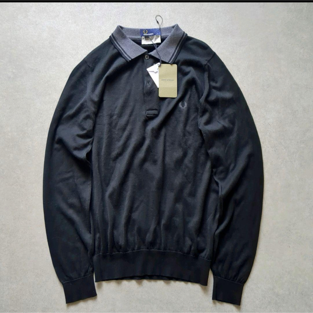 JOHN SMEDLEY(ジョンスメドレー)の未使用 ジョンスメドレー×フレッドペリー ニットポロシャツ 長袖 ブラック S メンズのトップス(ポロシャツ)の商品写真