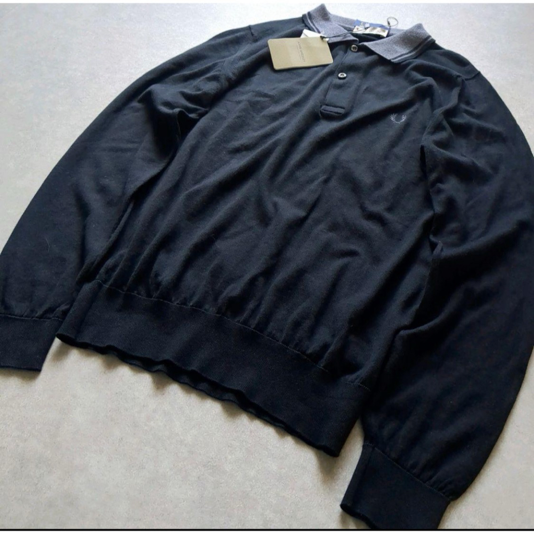 JOHN SMEDLEY(ジョンスメドレー)の未使用 ジョンスメドレー×フレッドペリー ニットポロシャツ 長袖 ブラック S メンズのトップス(ポロシャツ)の商品写真