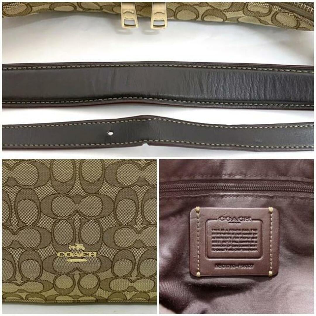 COACH(コーチ)のコーチ 2way バッグ ベージュ ブラウン シグネチャー F58327 ショルダーバッグ キャンバス レザー 中古 COACH 肩掛け ワンショルダー バッグ 茶色 レディース メンズ ファスナー マチ有 総柄 ロゴ お洒落 レディースのバッグ(ショルダーバッグ)の商品写真